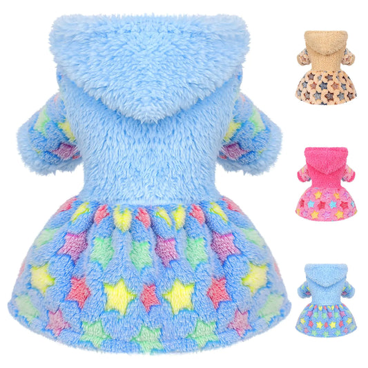 Wansommy Warm Dog Dress Winter Dog Sweater Dress for Small Dogs Girls Small Dog Dresses Female Dog Clothes Puppy Dresses for Chihuahua Yorkies Havanese(Blue StarM)