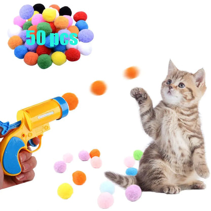 50Pcs Cat Ball Toy Launcher Gun Cat Toys Balls Best Cat Toys for Bored Cats Cat Toys Ball Launcher Cat Toys for Indoor Cats (yellow)