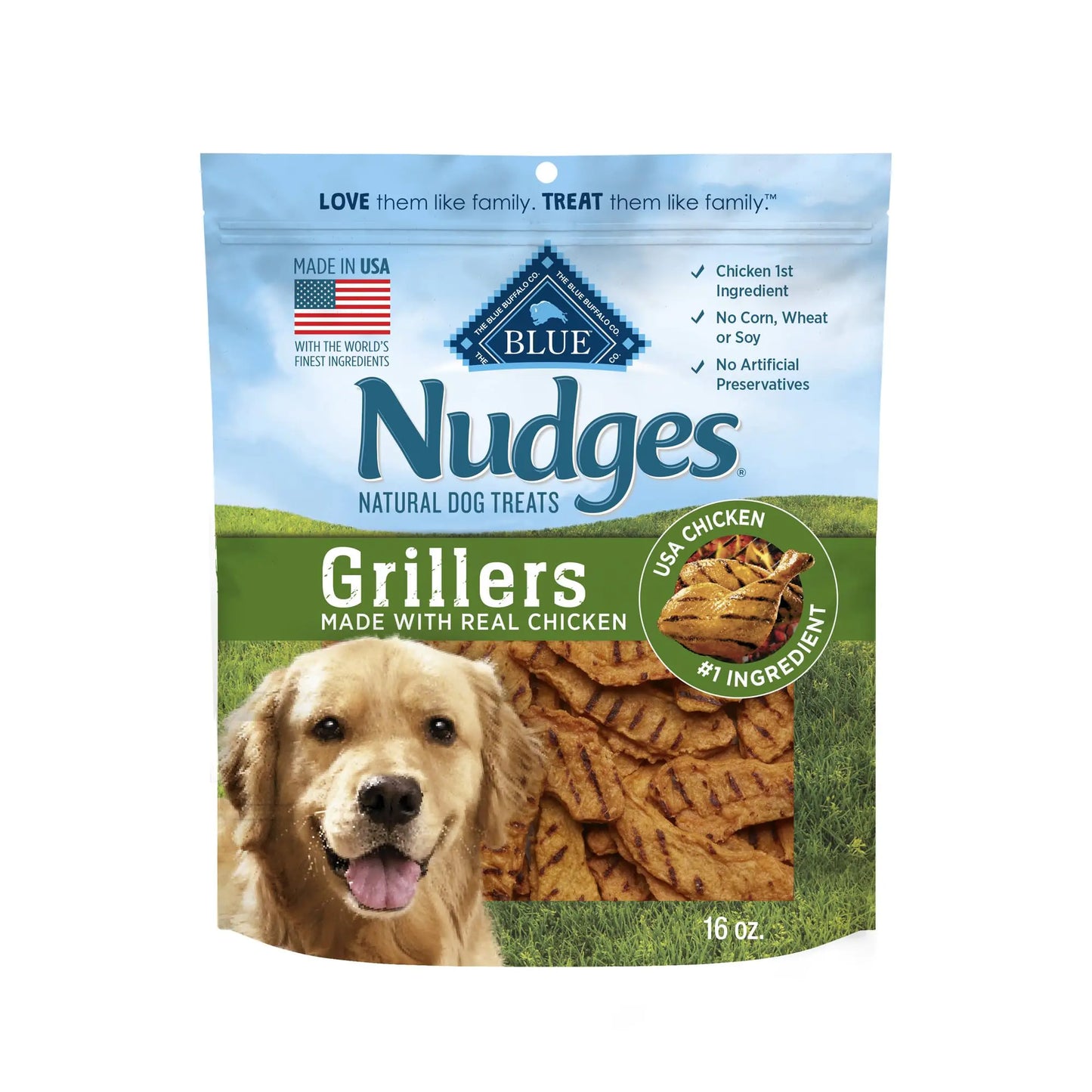 Blue Buffalo Nudges Grillers Natural Dog Treats Made in the USA with Real Chicken 16-oz Bag