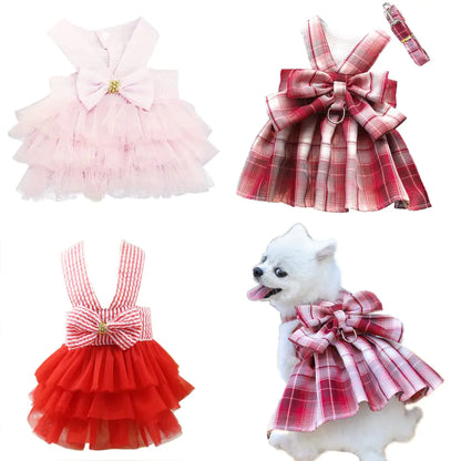 Clopon Female Dog Clothes Doggy Tutu Dress Yorkie Dresses for Girl Dogs Pink Harness Outfits Medium Cute Vest M