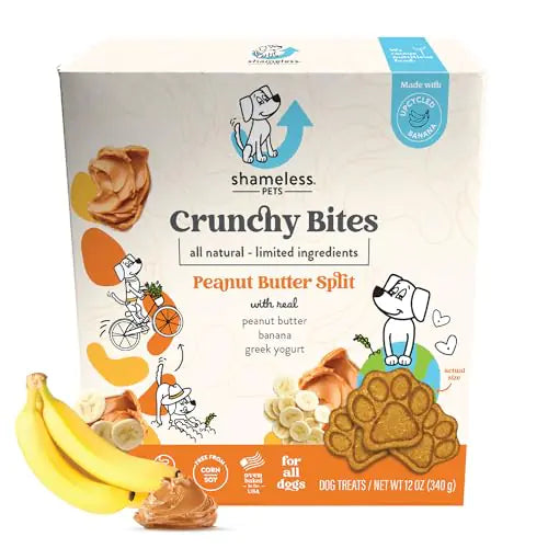 Shameless Pets Crunchy Dog Treats - Peanut Butter Split 12oz - Healthy Dog Biscuits & Cookies Treats for Medium and Large Dogs - Made in The USA - Free from Corn & Soy