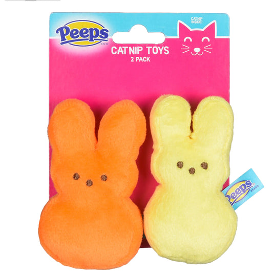 Peeps for Pets Peeps Bunnies Plush Catnip Cat Toys in Orange and Yellow 4"- 2 Count | Small Cat Toy Set with 2 Cat Toys | Catnip Cat Toys Plush Cat Toys from Peeps Marshmallow Candy Brand