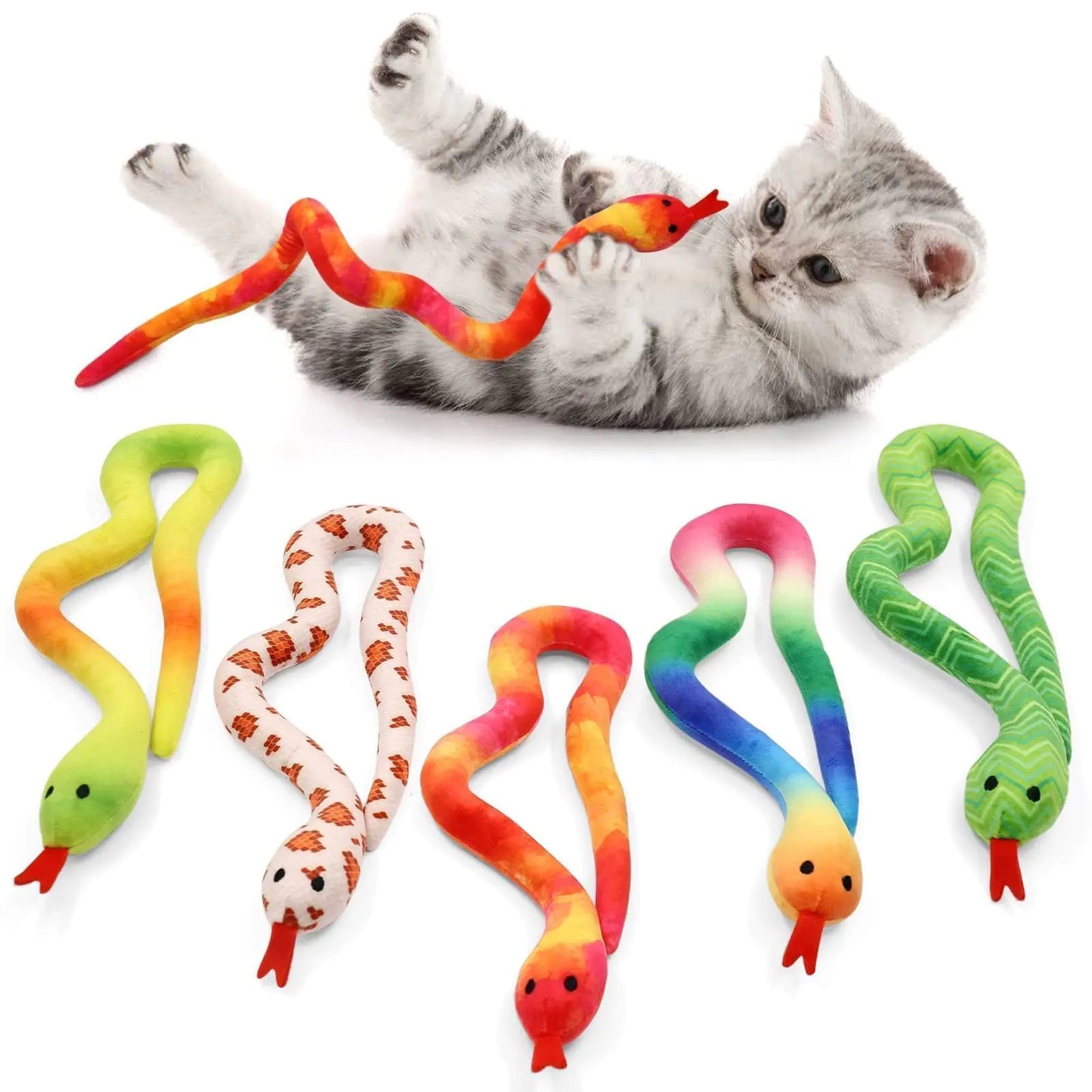 CiyvoLyeen 5 Pack Snake Cat Toys Catnip Toys for Indoor Cats Kitten Supplies Interactive Snakes Cat Toy Birthday Gift for Cat Lovers Dental Health Chew Toy