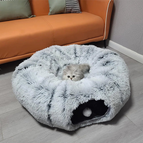 Pawtenda Cat Tunnels for Indoor Cats Plush Cat Tunnel Bed Cat Playing Donut Bed Multifunctional Cat Toys for Relaxing