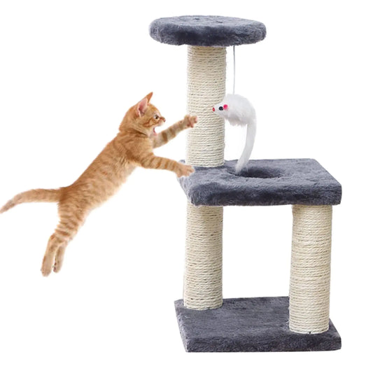 Cat Tree for Small Cat 16 inch Grey Cute Cat Tower Scratching Posts for Indoor Cats Three Storey Cat Jumping Platform Cat Toys Pet Play House